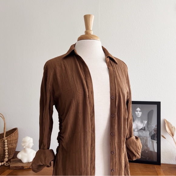 TAN BUTTON DOWN LIGHTWEIGHT TUNIC #0319 - Picture 5 of 10